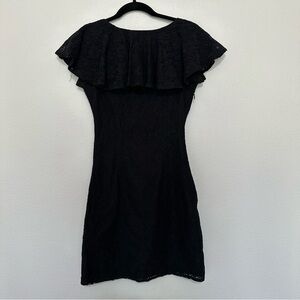Shabby apple ruffle neckline lace sheath dress women’s size 0/2 black flawed